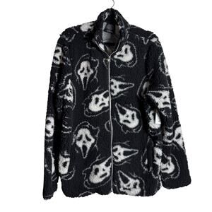 GHOST FACE Fleece Fuzzy Jacket NEW Pockets Full Zip Size M